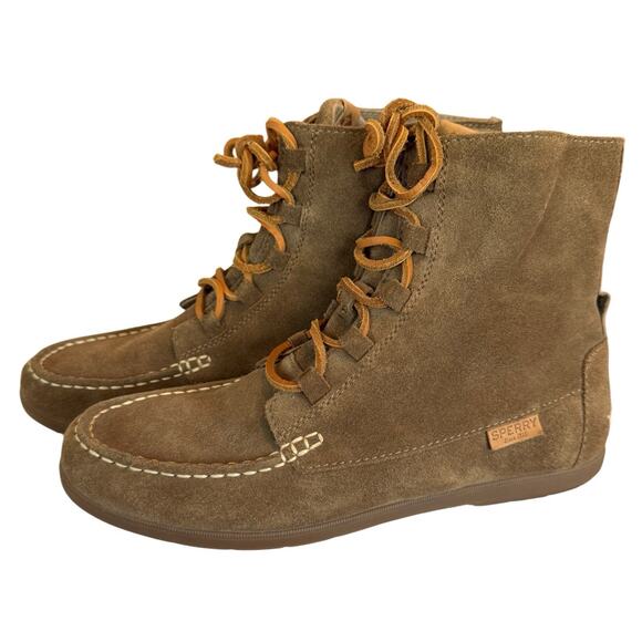 Sperry Nubuck Moc Toe Lace Up Ankle Boots Women’s 9M Brown Leather Outdoor Shoes - Picture 1 of 6